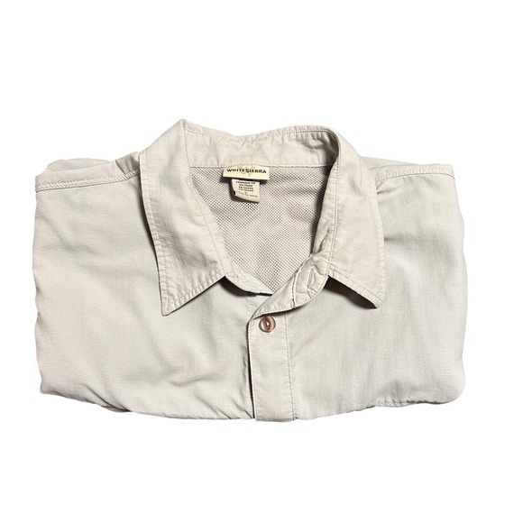 White Sierra Shirt, Men's Size Large Hiking Camp Button Up Short Sleeve Pockets - Picture 11 of 16